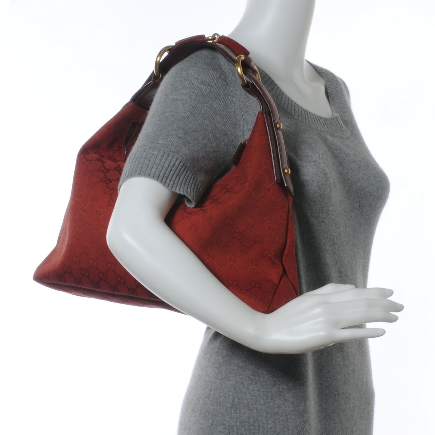 Monogram Medium Horsebit Chain Hobo Red