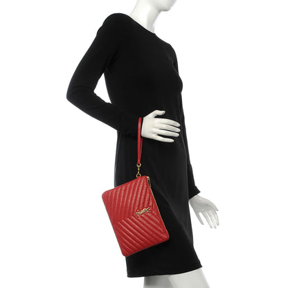 Saint Laurent Calfskin Matelasse Chevron Monogram A5 Wristlet Red 2 of 9