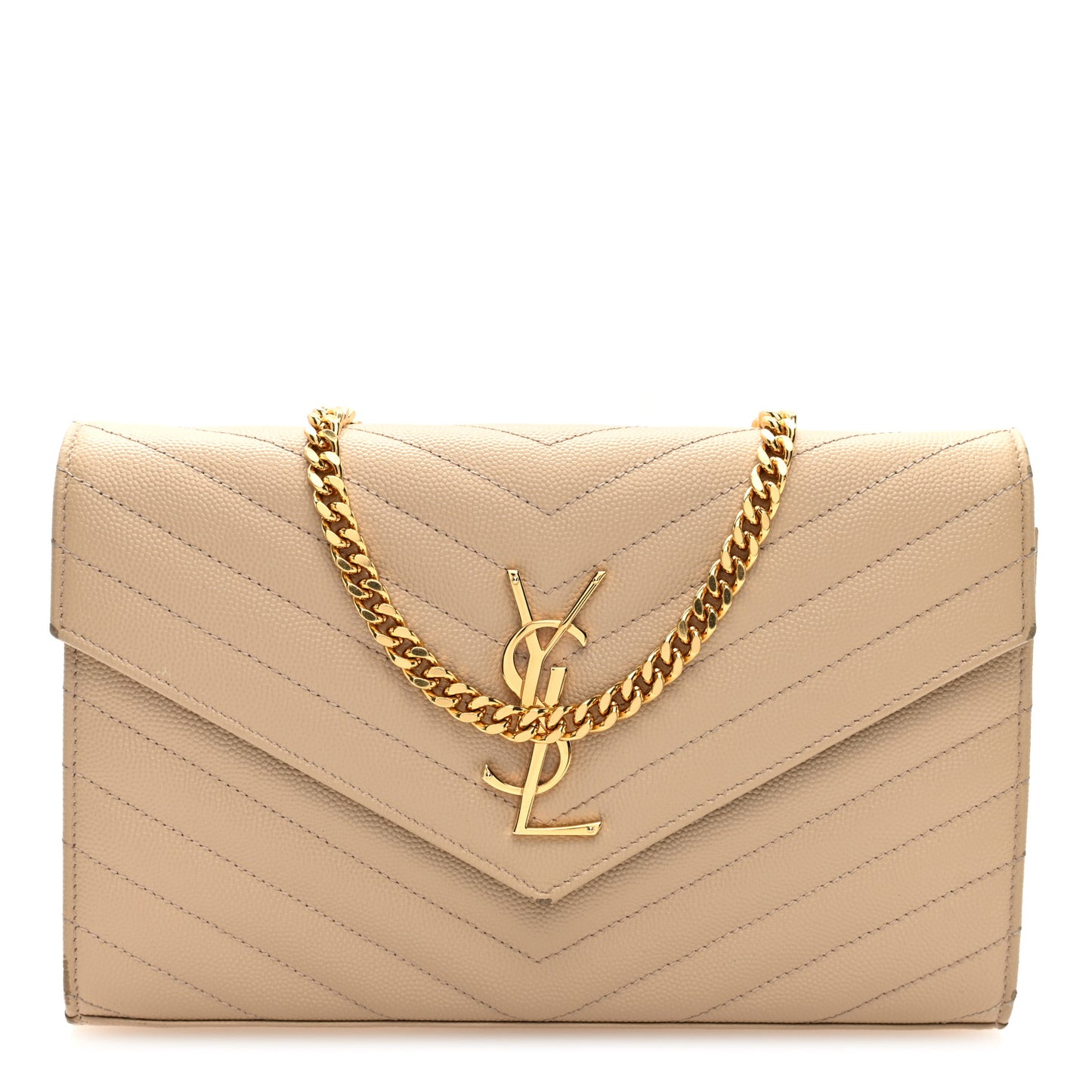 Grain De Poudre Matelasse Chevron Monogram Chain Wallet Nude Powder