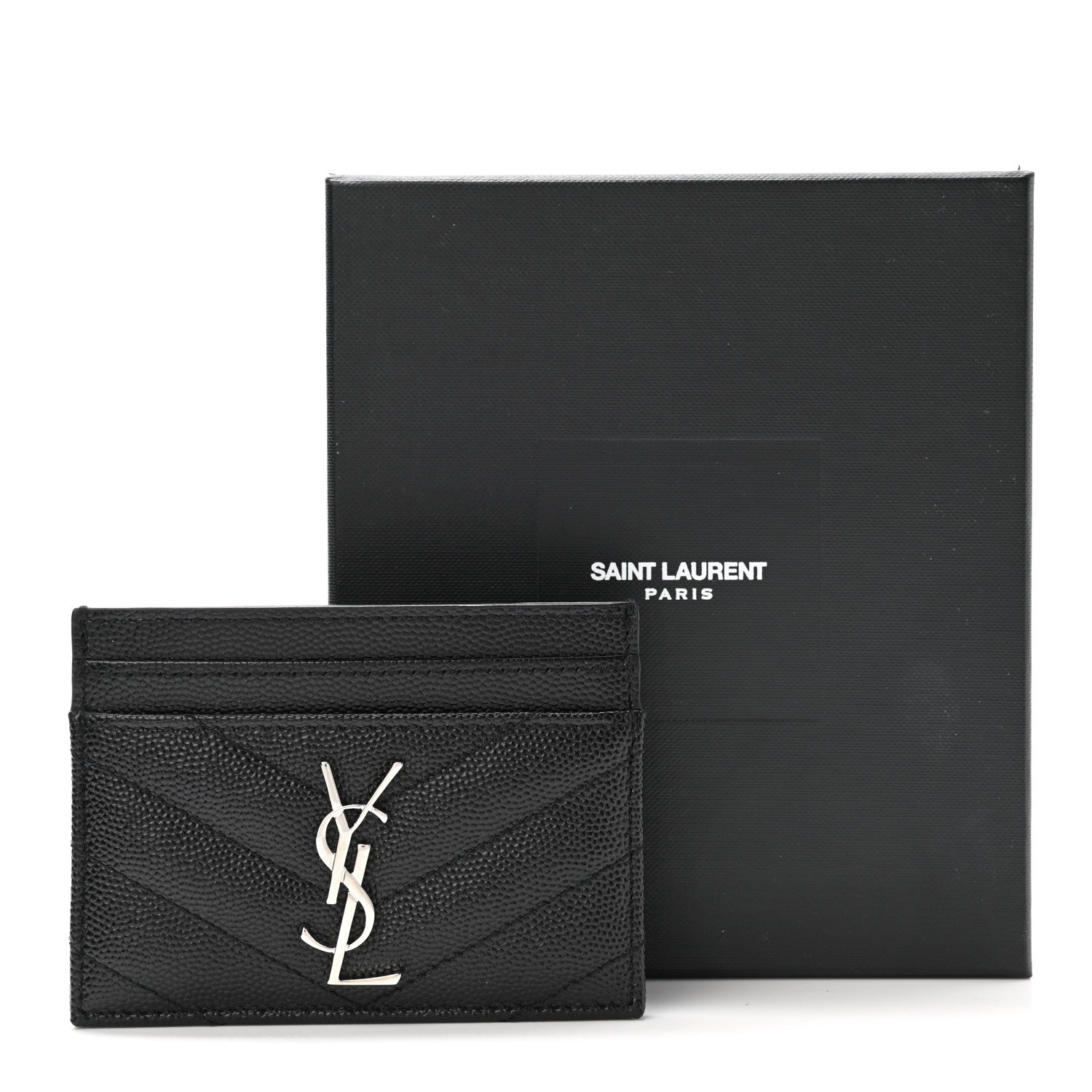 Saint Laurent Grain De Poudre Matelasse Chevron Monogram Credit Card Case Black 8 of 8
