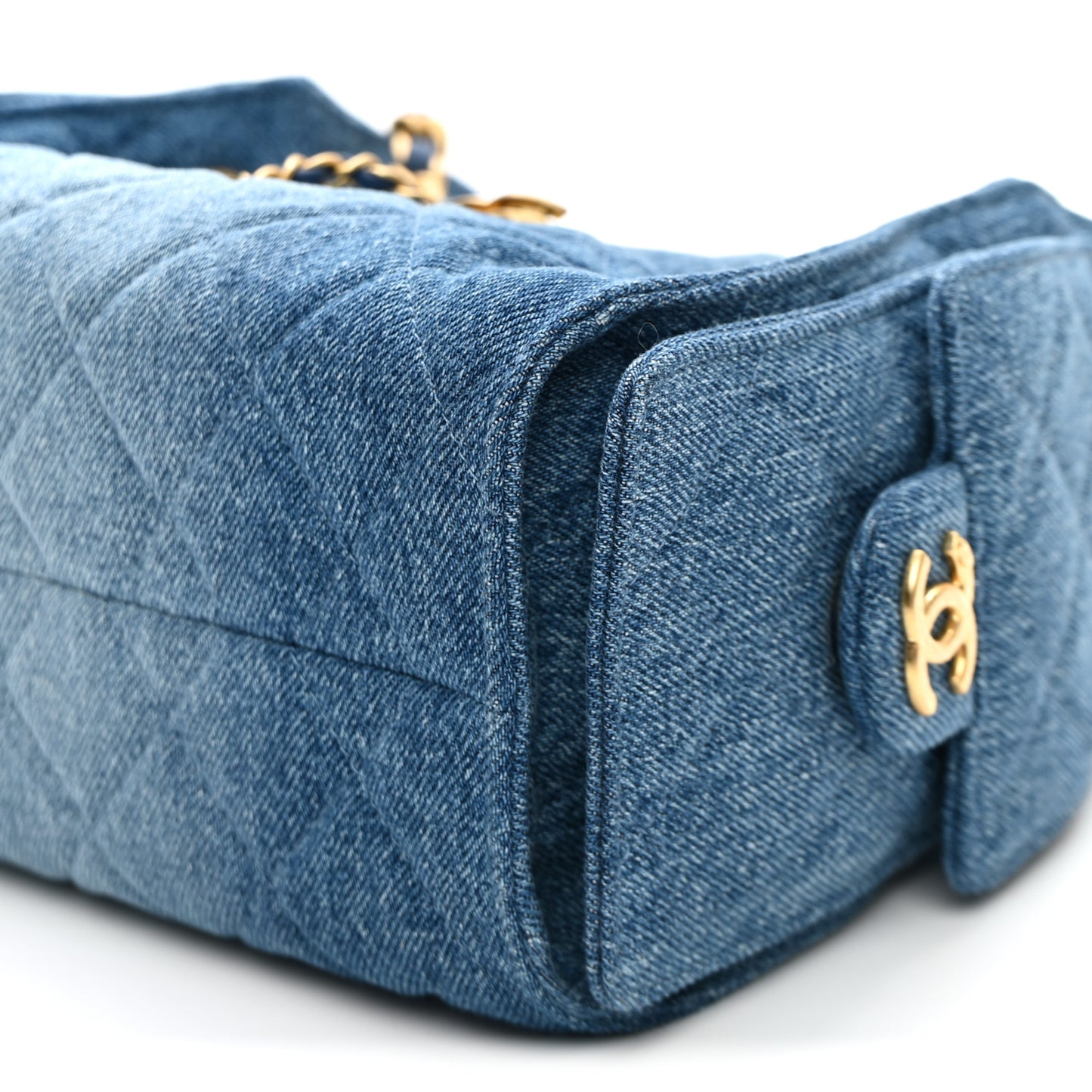 Washed Denim Quilted Mini Chanel 25 Handbag Blue