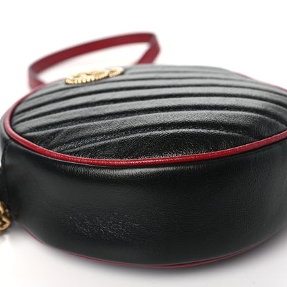 Gucci Vintage Effect Calfskin Matelasse Diagonal Mini Torchon GG Marmont Round Shoulder Bag Black Romantic Cherry 9 of 10