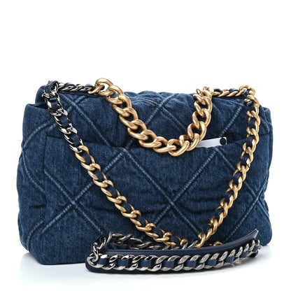 Chanel Denim Quilted Large Chanel 19 Flap Blue 3 of 9