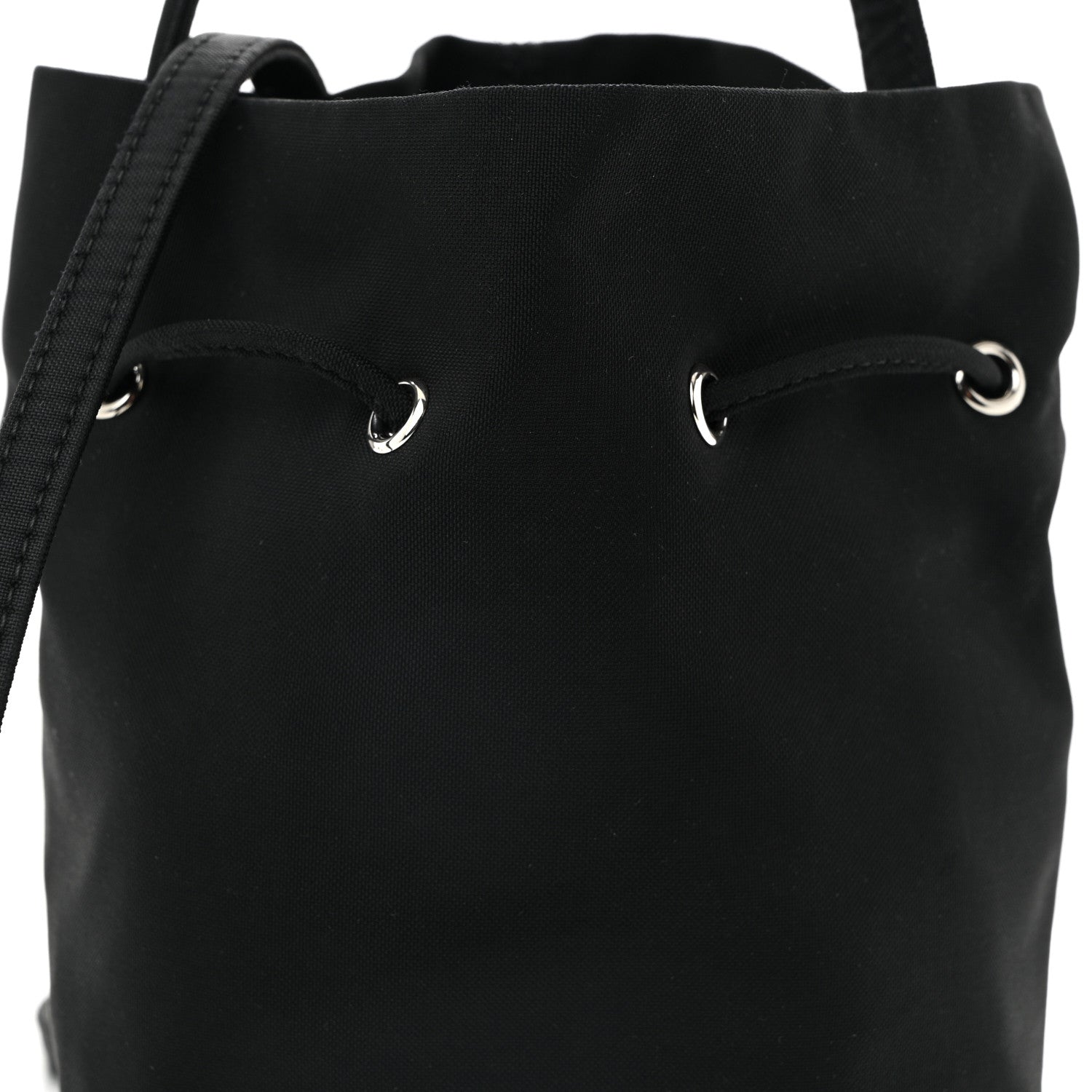 Balenciaga Recycled Sport Nylon Logo Embroidered Wheel Drawstring Bucket Bag Black White 7 of 10