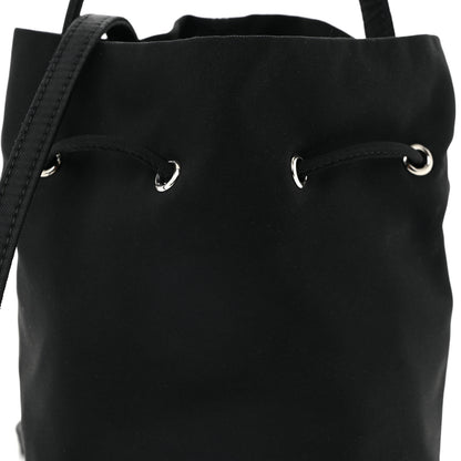 Balenciaga Recycled Sport Nylon Logo Embroidered Wheel Drawstring Bucket Bag Black White 7 of 10