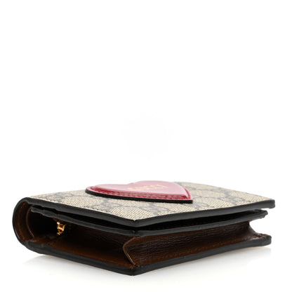 Gucci GG Supreme Monogram Script Logo Heart Card Case New Cherry Red Beige New Acero 4 of 7