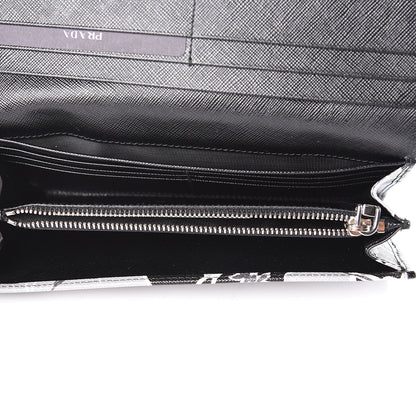 Prada Saffiano Floral Print Continental Flap Wallet Black 5 of 9