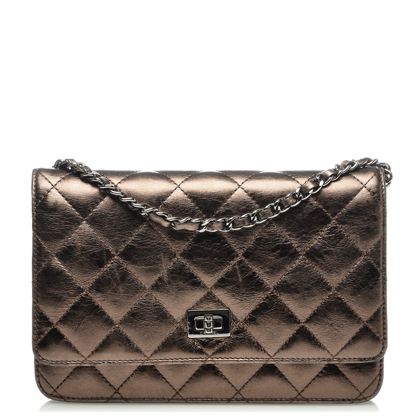Metallic Aged Calfskin Quilted Reissue Wallet On Chain WOC Bronze