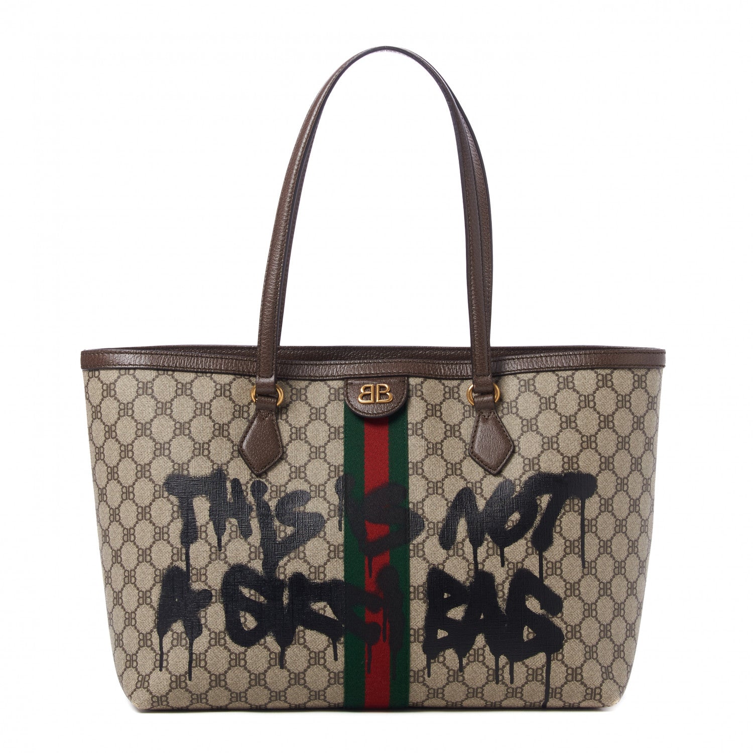 Gucci X BALENCIAGA BB Supreme Monogram Web Graffiti Medium Ophidia Shopping Tote Beige New Acero 1 of 10