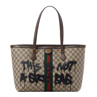 Gucci X BALENCIAGA BB Supreme Monogram Web Graffiti Medium Ophidia Shopping Tote Beige New Acero 1 of 10