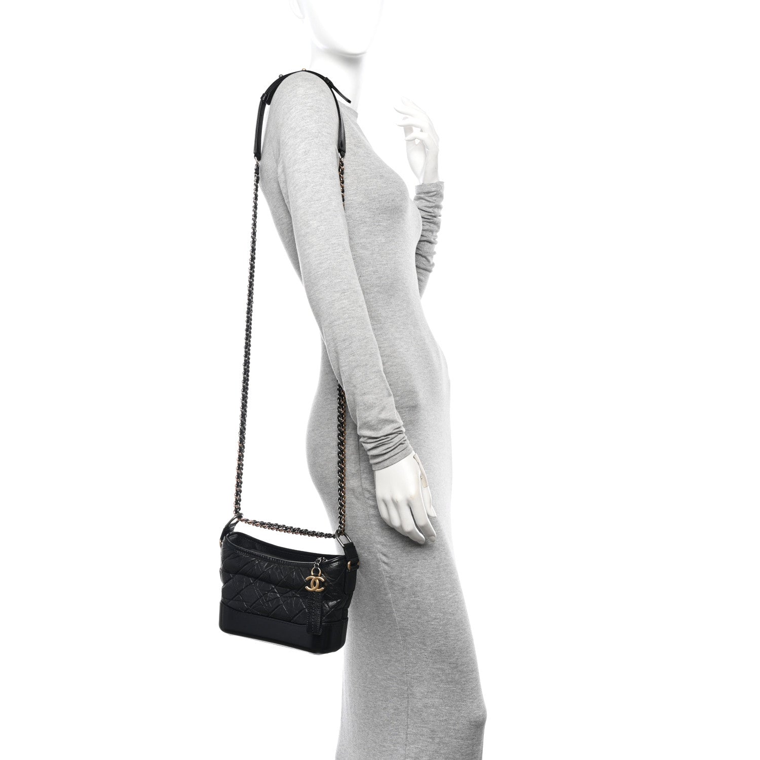 Chanel Aged Calfskin Quilted Small Gabrielle Hobo Black 2 of 10