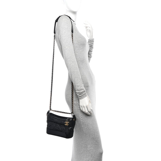 Aged Calfskin Quilted Small Gabrielle Hobo Black