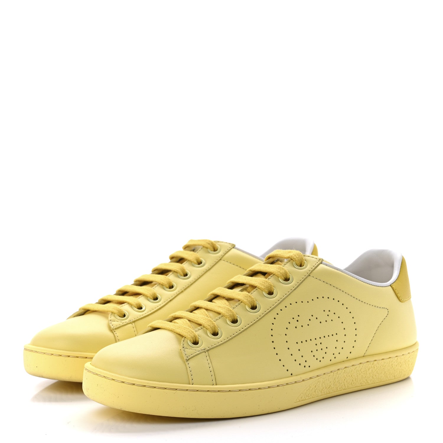 Gucci Calfskin Interlocking G Perforated Womens Ace Sneakers 36.5 Banana Straw Yellow 3 of 8