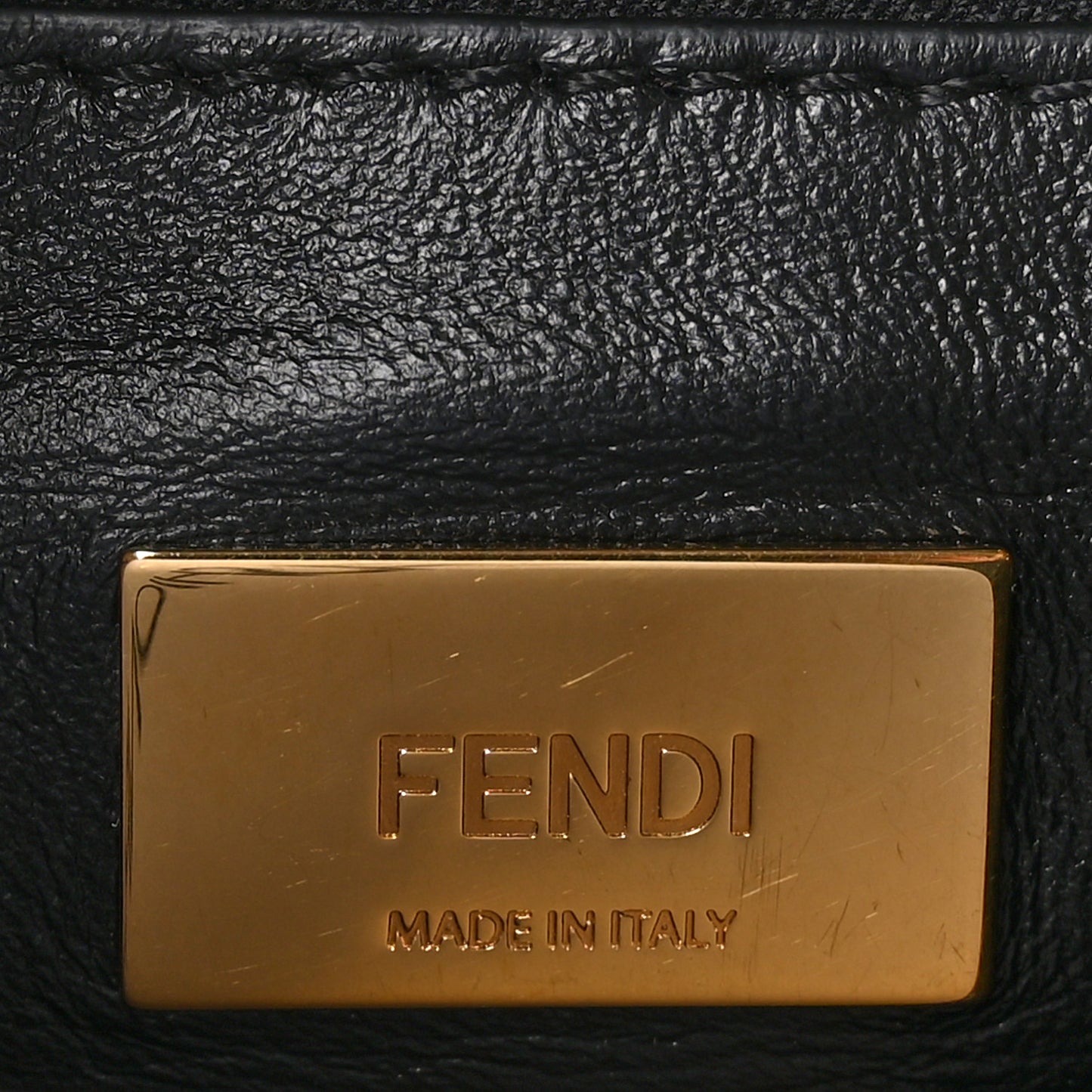 Shearling Nappa Macro FF 1974 Mini Peekaboo Iconic Satchel Tobacco Black