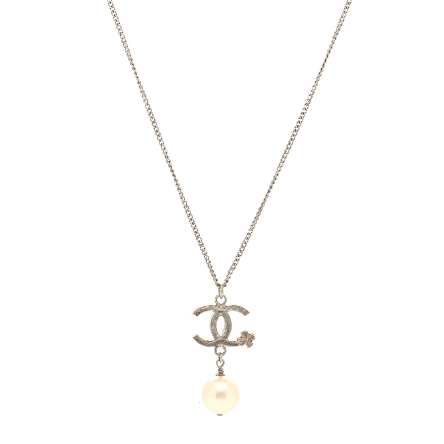 Pearl Clover CC Drop Necklace Silver
