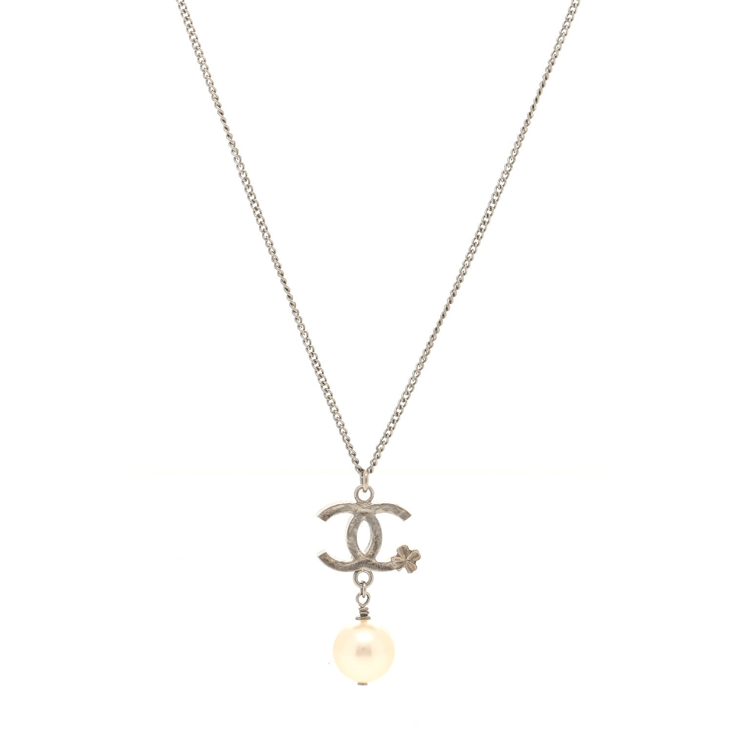 Chanel Pearl Clover CC Drop Necklace Silver 1 of 4
