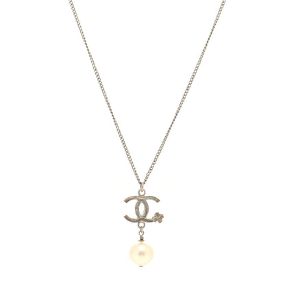 Chanel Pearl Clover CC Drop Necklace Silver 1 of 4