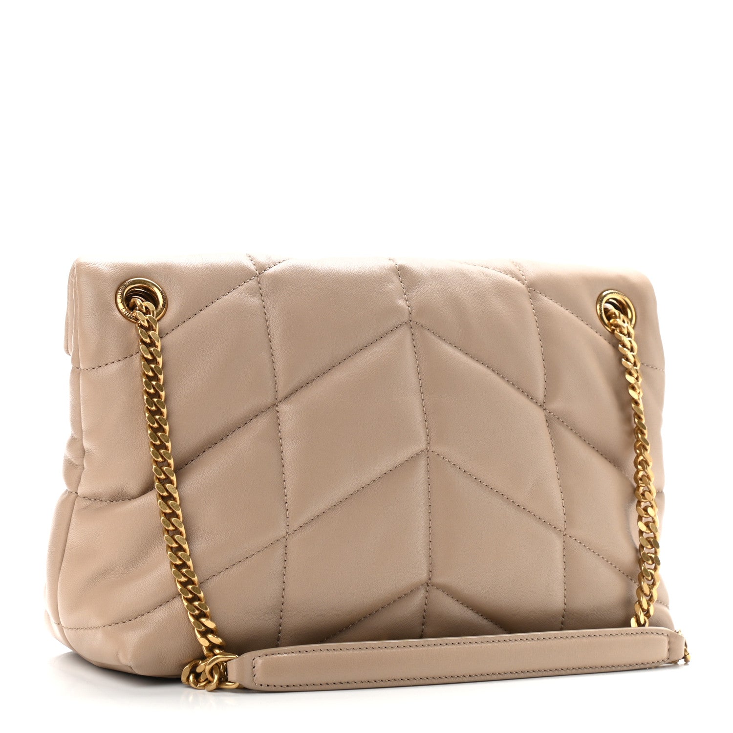 Saint Laurent Lambskin Quilted Small Loulou Puffer Monogram Chain Satchel Dark Beige 3 of 9
