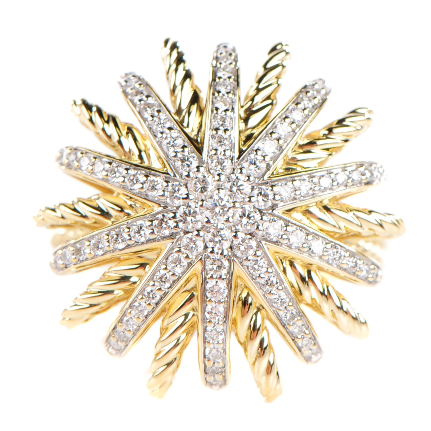 David Yurman 18K Yellow Gold Pave Diamond 22mm Starburst Ring 6.5 1 of 5