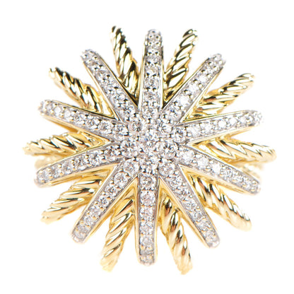 David Yurman 18K Yellow Gold Pave Diamond 22mm Starburst Ring 6.5 1 of 5