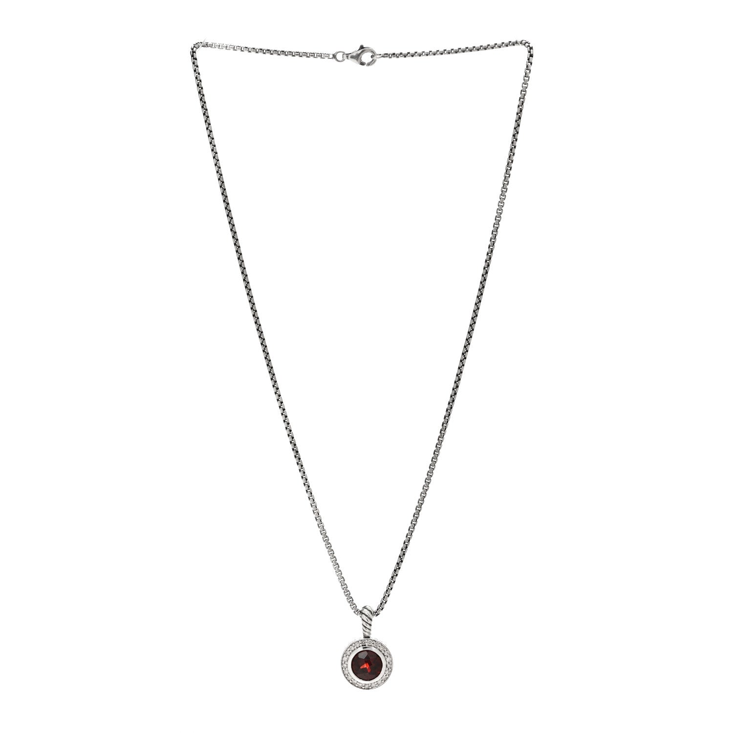 David Yurman Sterling Silver Diamond Garnet 8mm Petite Cerise Pendant Necklace 3 of 4