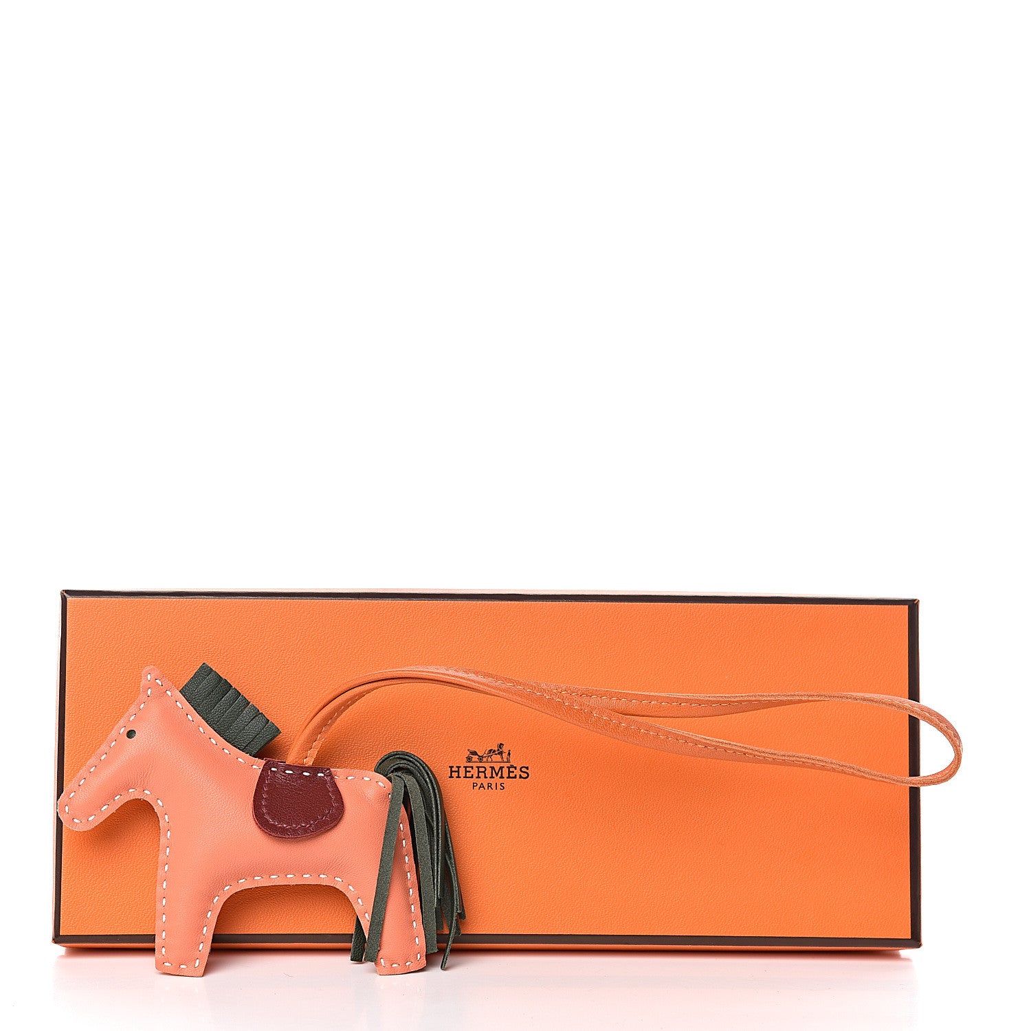 Hermes Milo Lambskin Grigri Rodeo Horse Bag Charm PM Crevette Vert Anglais Rouge H Orange 4 of 4
