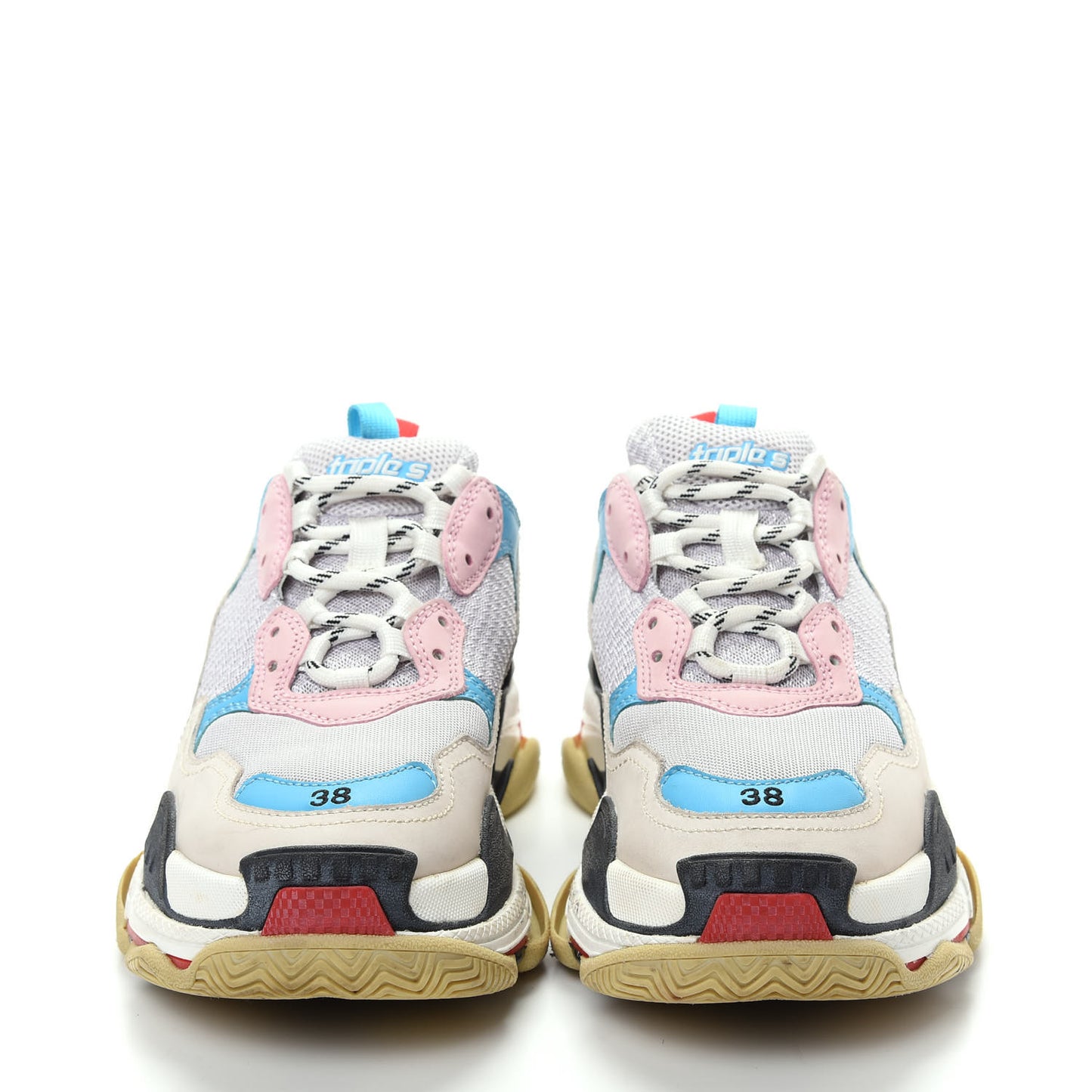 Fabric Mesh Womens Triple S Sneakers 38 White Blue Pink