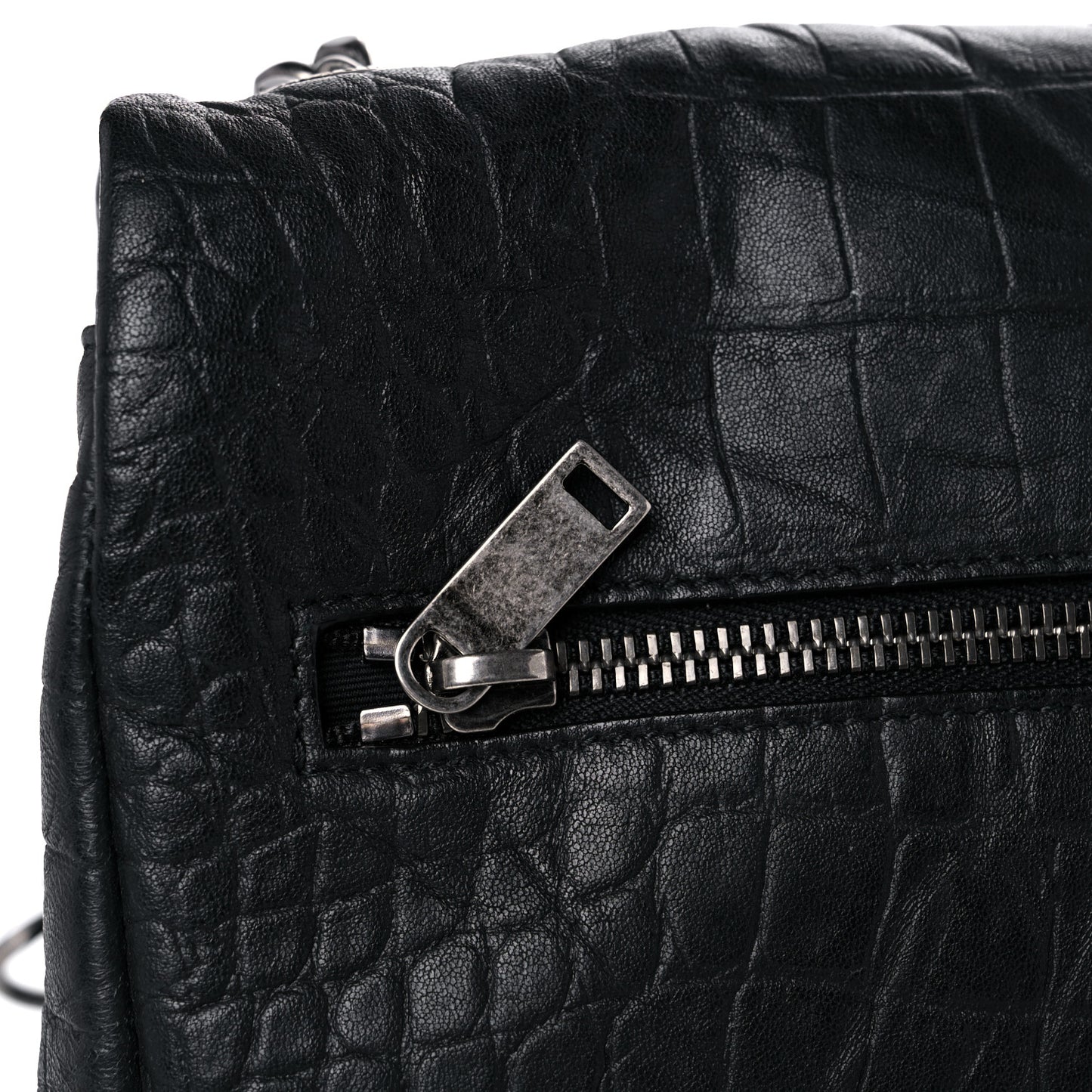 Calfskin Crocodile Embossed Medium West Hollywood Monogram Fold-Over Black