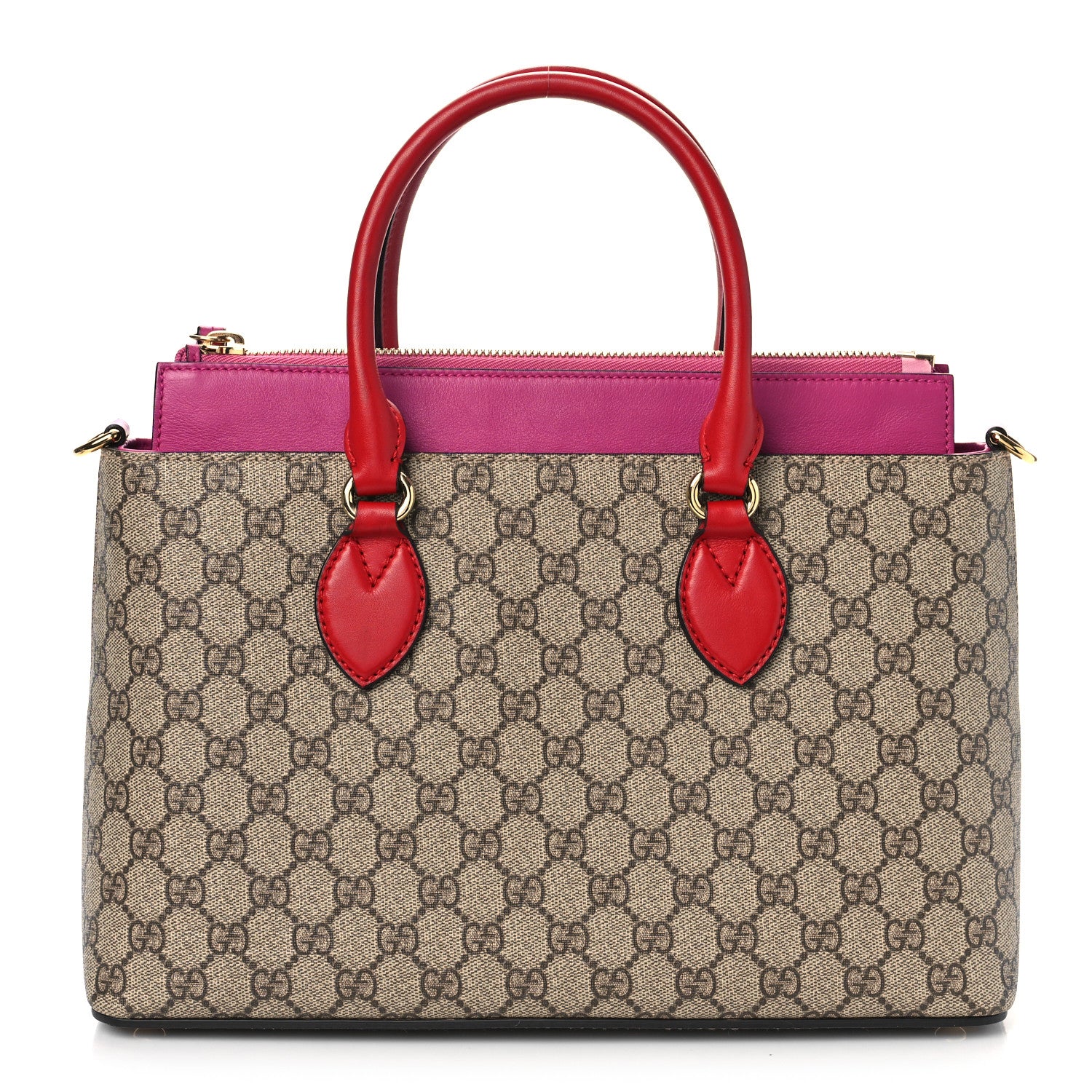 Gucci GG Supreme Monogram Moon Calfskin Small Zip Top Tote Beige Ebony Hibiscus Red New Rosette 1 of 9