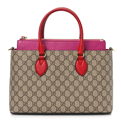 Gucci GG Supreme Monogram Moon Calfskin Small Zip Top Tote Beige Ebony Hibiscus Red New Rosette 1 of 9