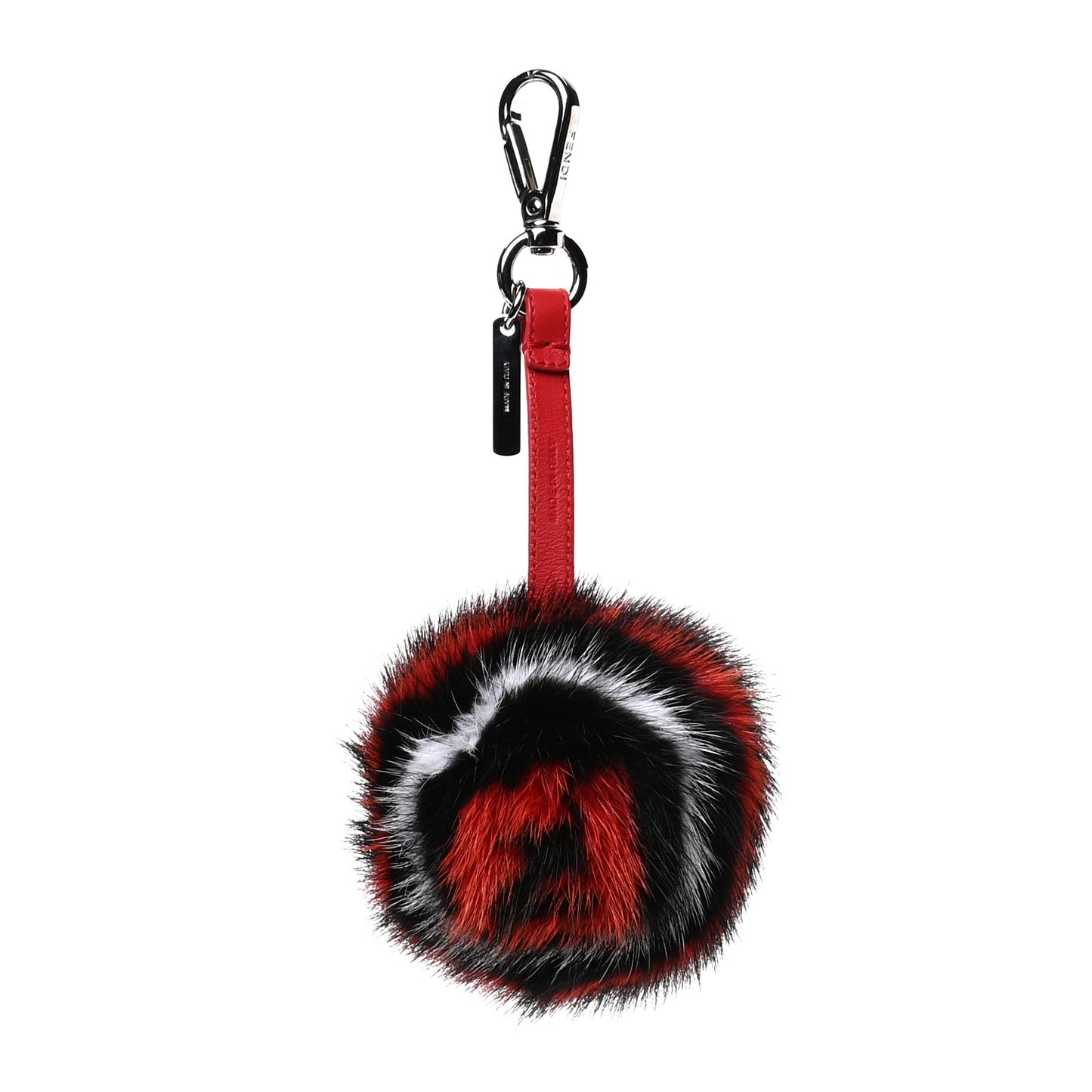 Mink Fur FF Pom Pom Bag Charm Black Rosso White