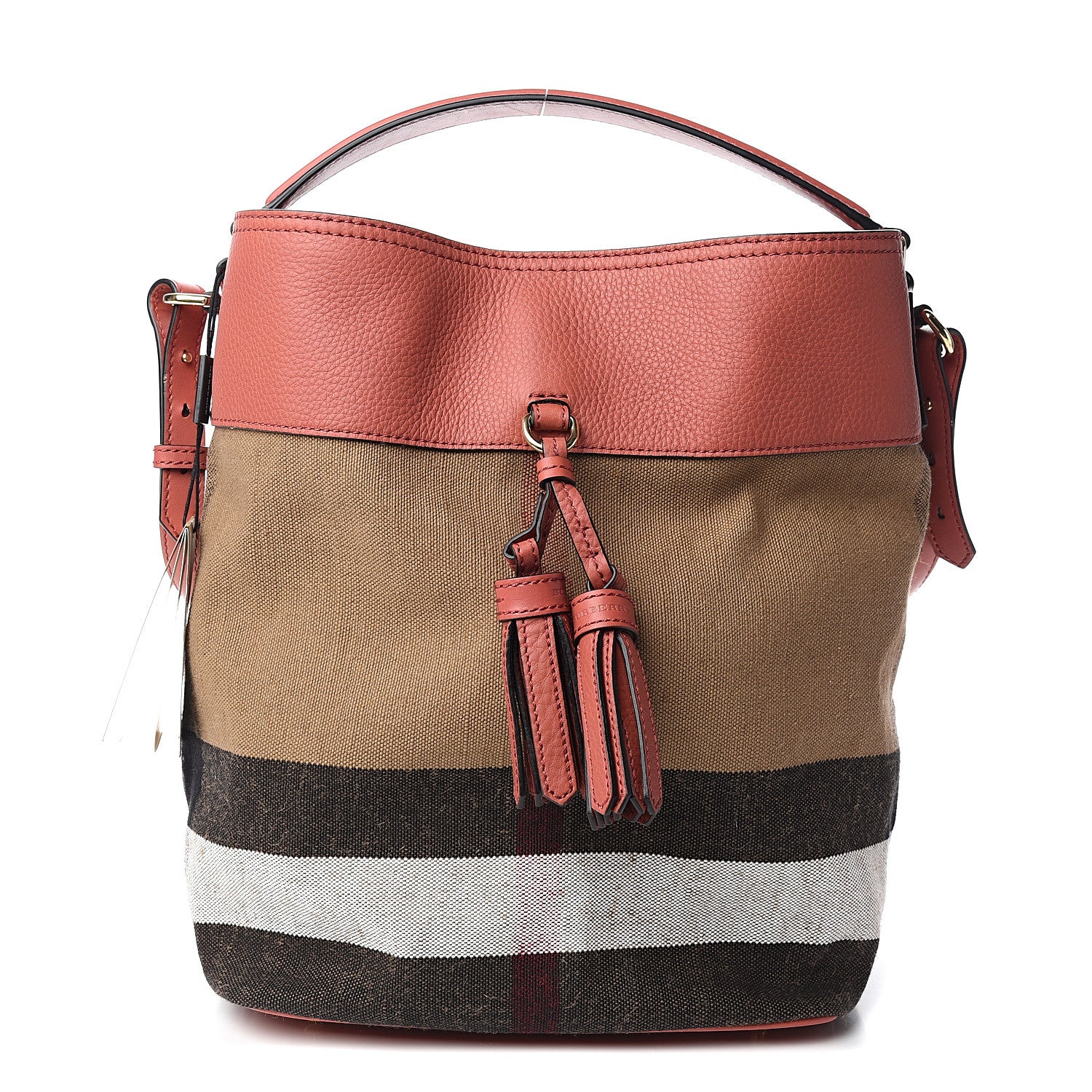 Burberry Canvas Mega Check Medium Ashby Tassel Hobo Cinnamon Red 1 of 9