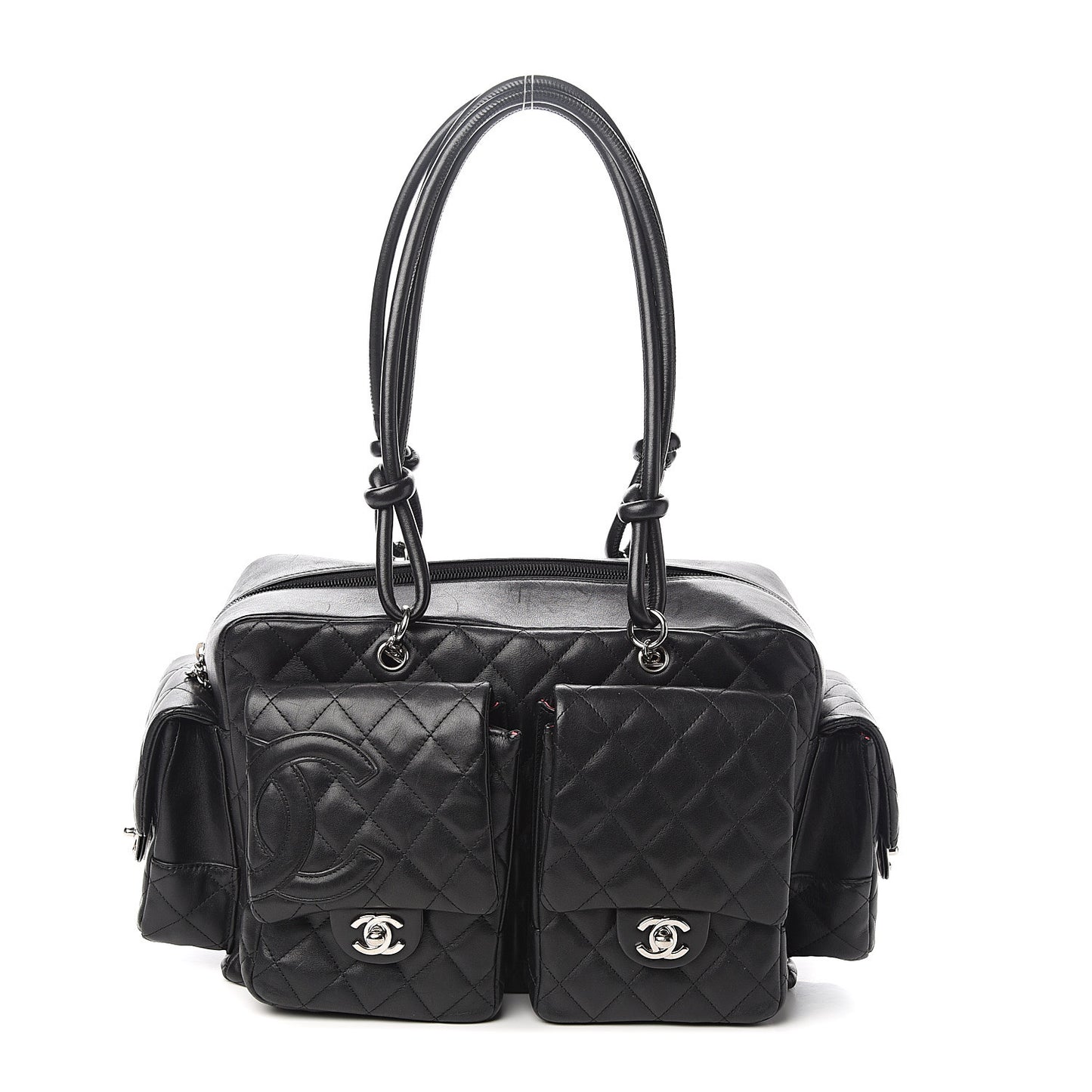 Calfskin Quilted Large Cambon Multipocket Reporter Black