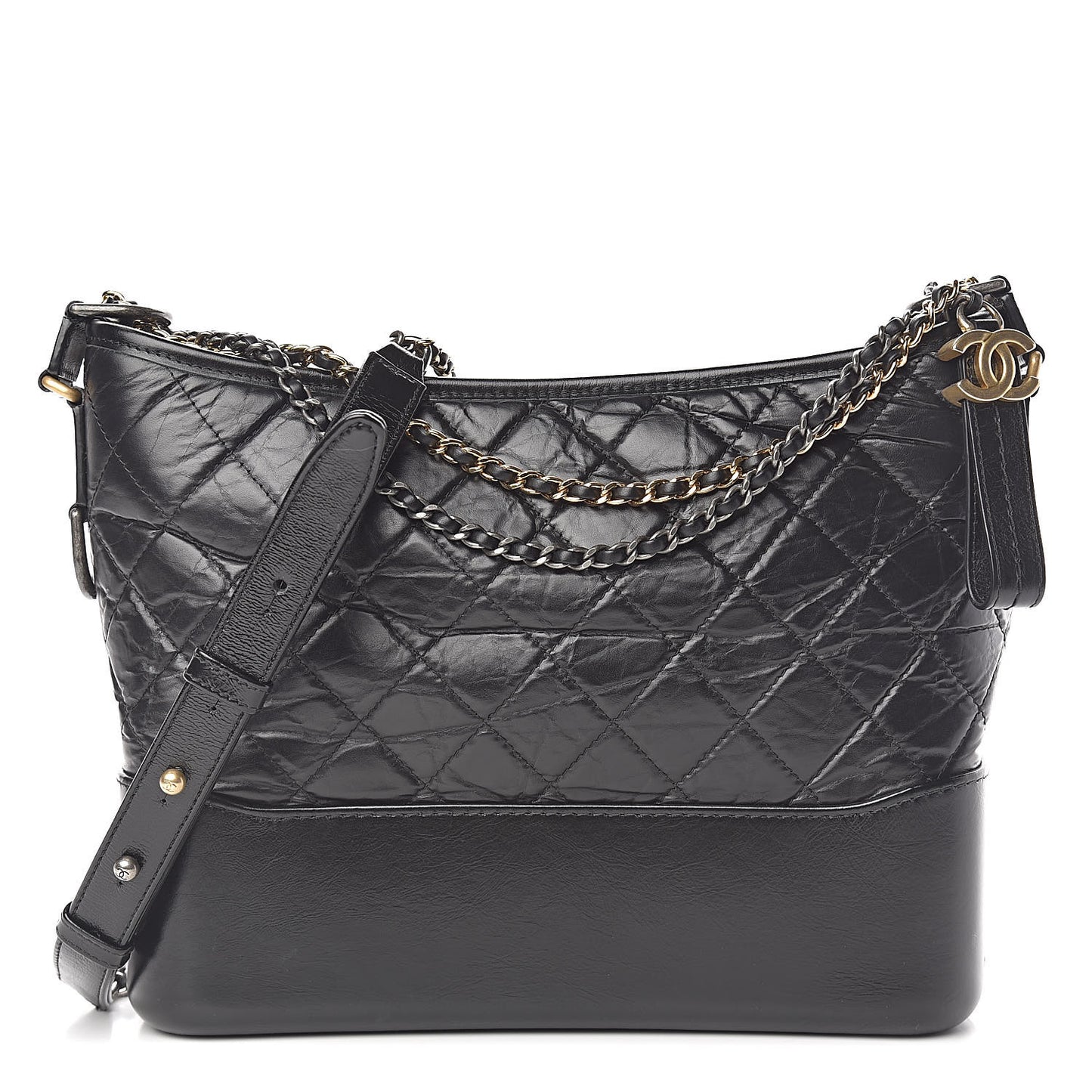 Aged Calfskin Quilted Medium Gabrielle Hobo Black