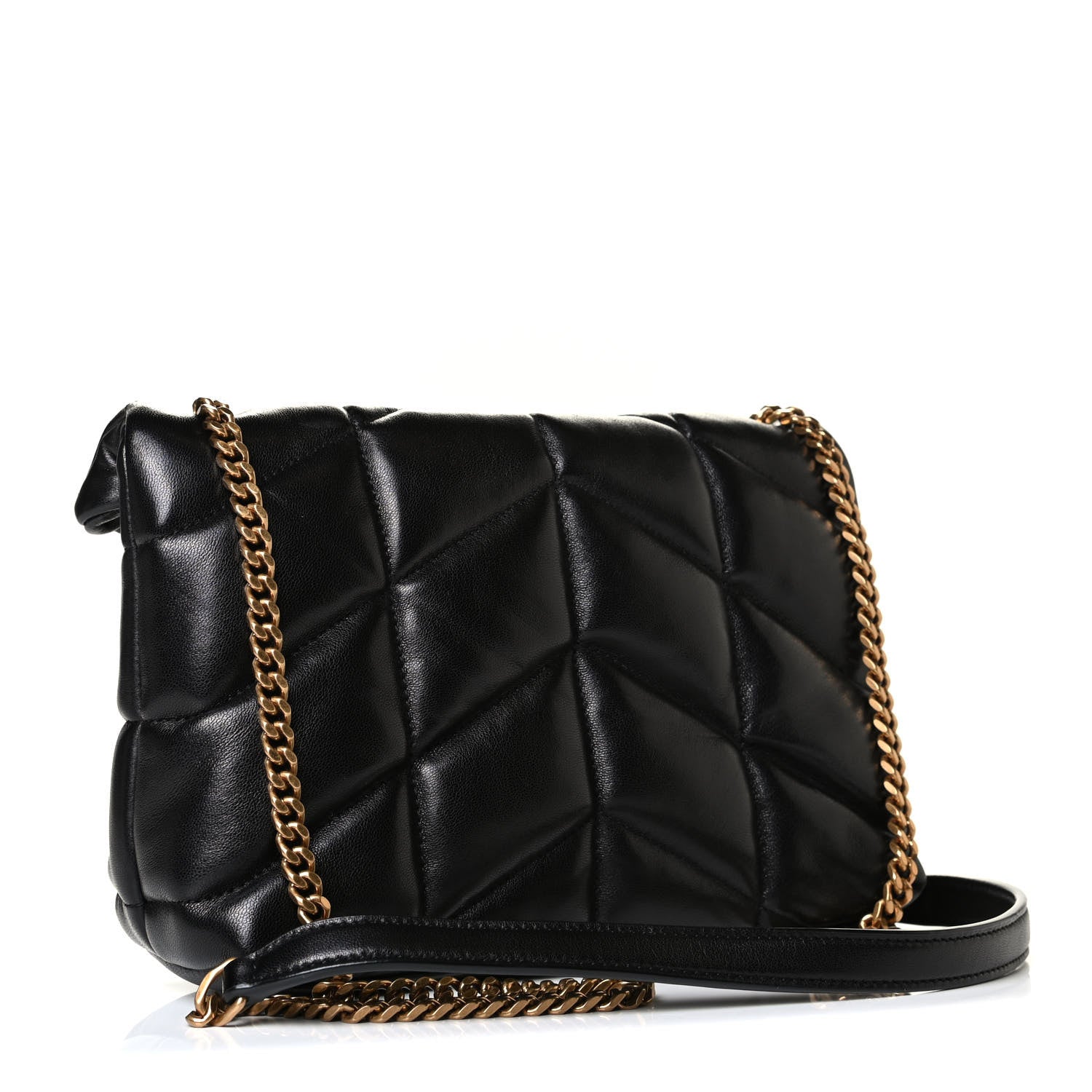 Saint Laurent Lambskin Quilted Toy Loulou Puffer Monogram Chain Satchel Black 2 of 6