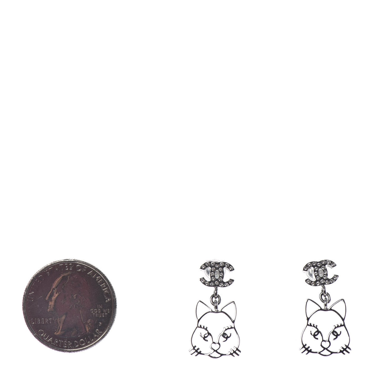 Crystal Emoji Choupette Cat CC Earrings Silver