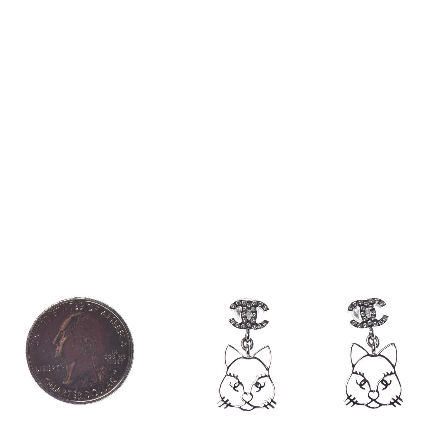 Chanel Crystal Emoji Choupette Cat CC Earrings Silver 2 of 4