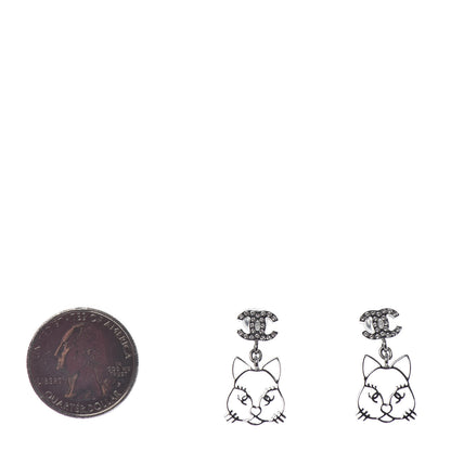 Chanel Crystal Emoji Choupette Cat CC Earrings Silver 2 of 4