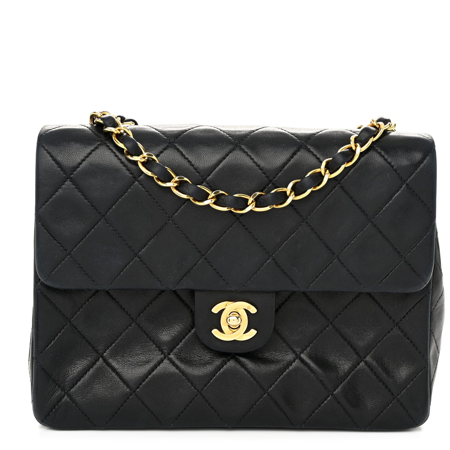 Lambskin Quilted Mini Square Flap Bag Black