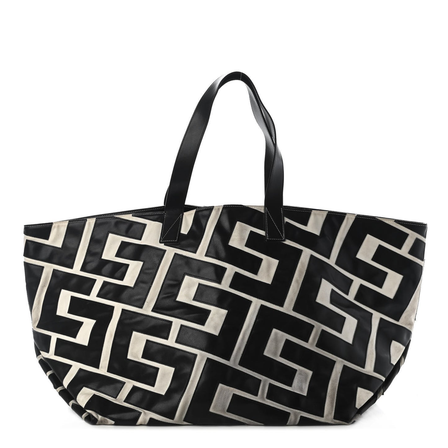 Calfskin Logo Patchwork Cabas Black White