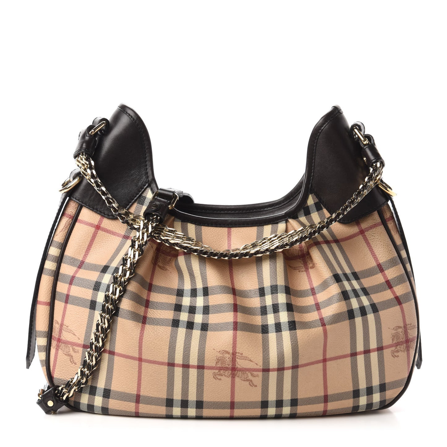 Calfskin Haymarket Check Chain Strap Hobo Chocolate Brown