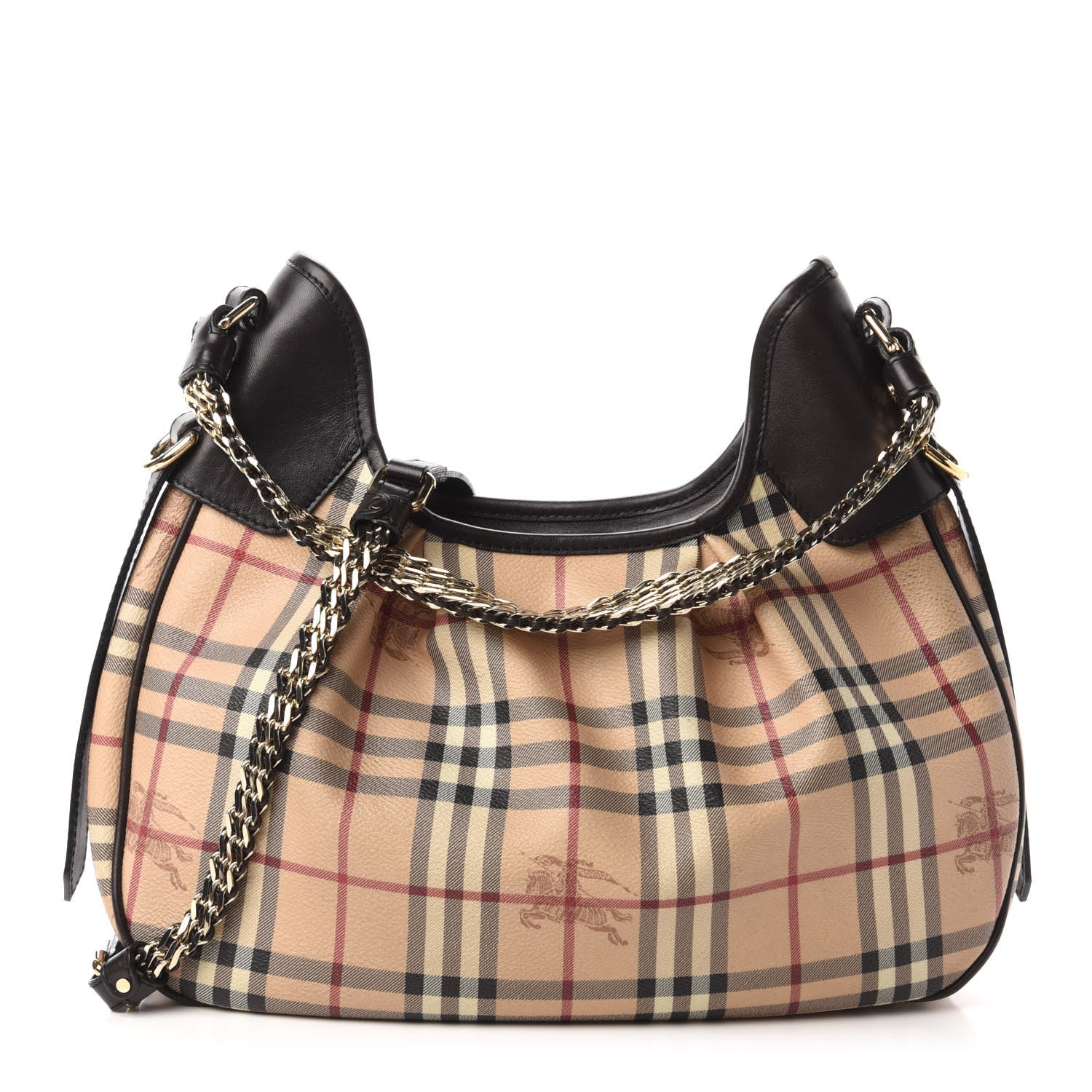 Burberry Calfskin Haymarket Check Chain Strap Hobo Chocolate Brown 1 of 10
