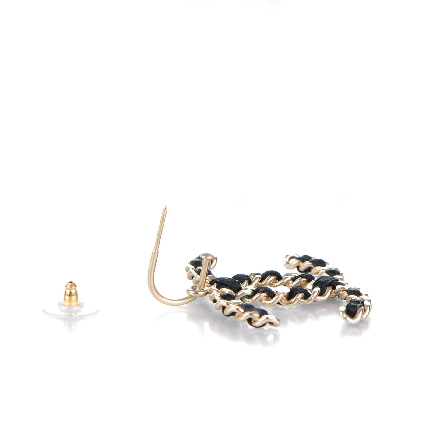 Satin CC Chain Earrings Light Gold Black