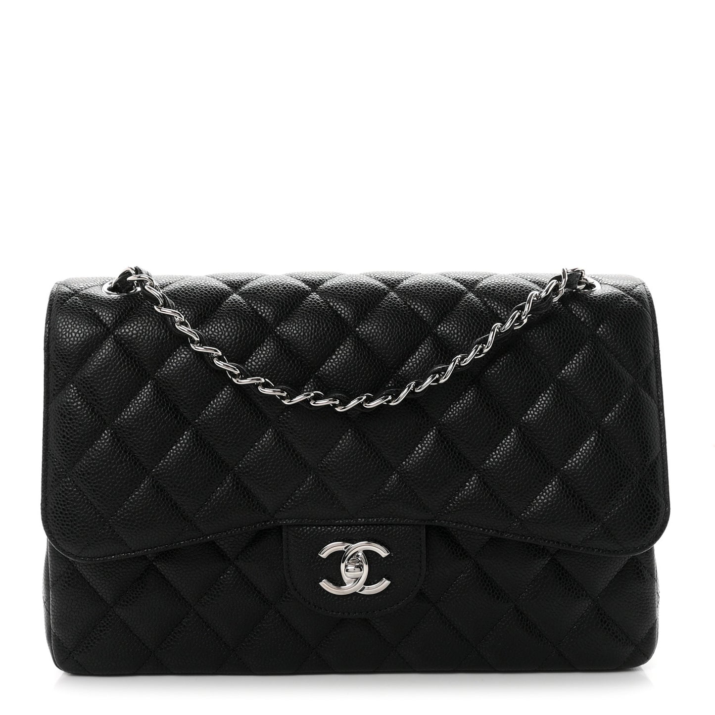 Caviar Quilted Jumbo Double Flap Black