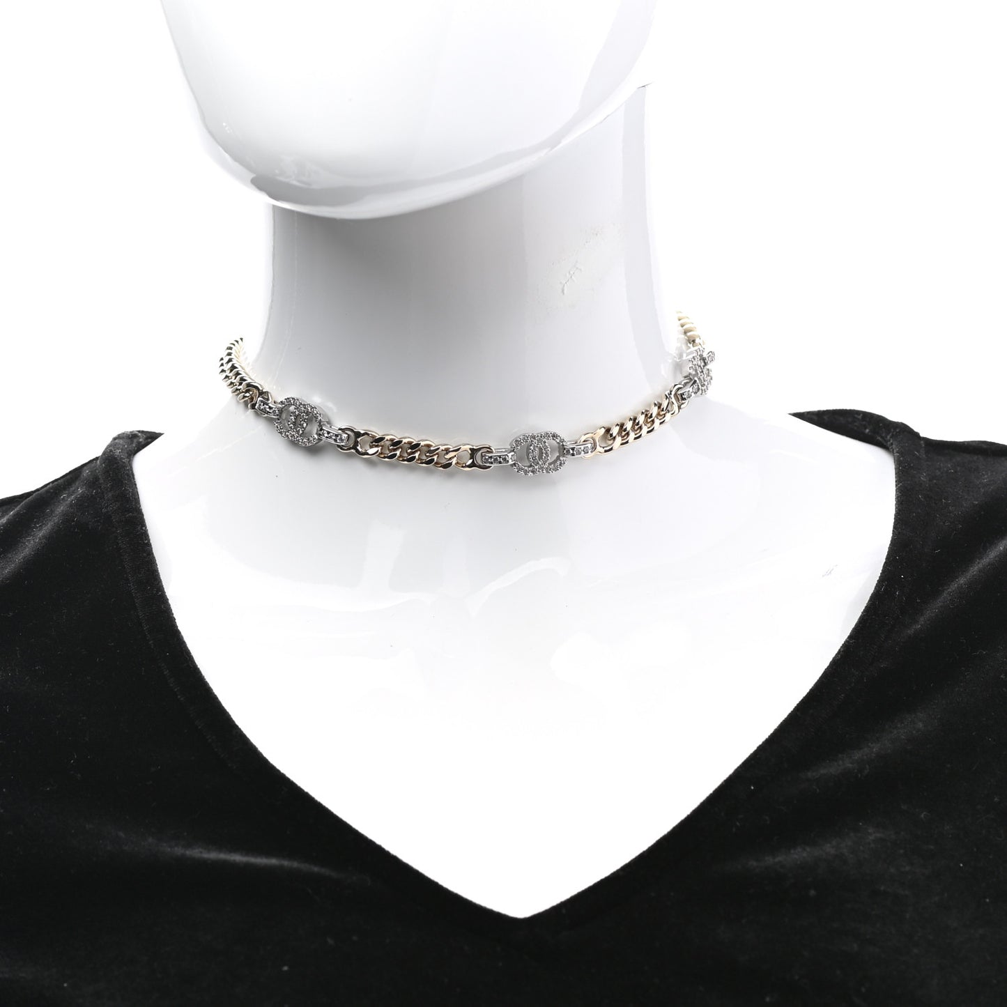 Crystal CC Chain Links Choker Necklace Gold