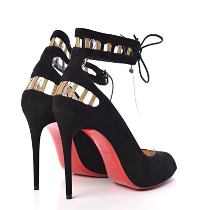 Christian Louboutin Suede Glitter Neotrente 100 Pumps 38 Black Gold 4 of 10