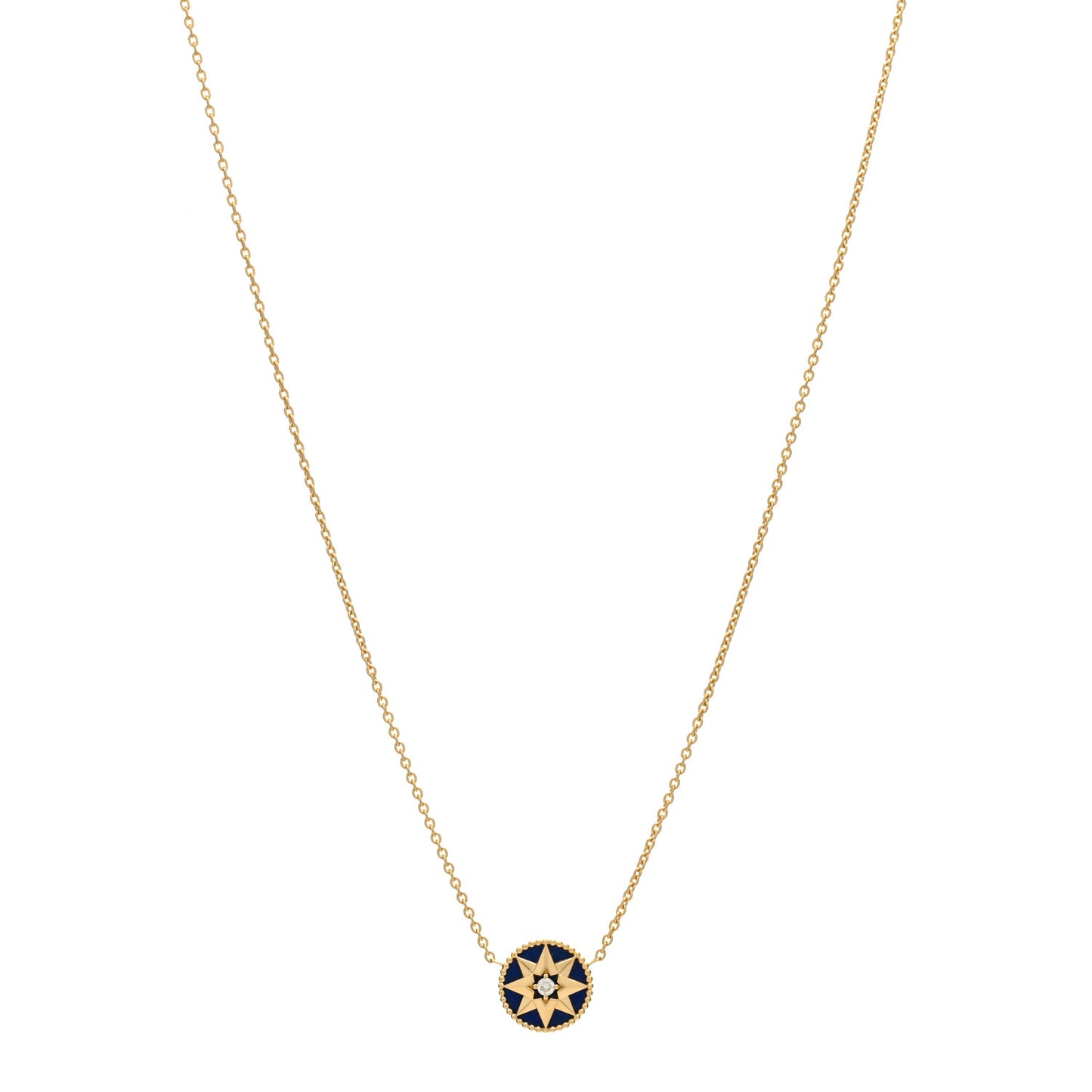 18K Yellow Gold Diamond Lapis Lazuli Rose Des Vents Necklace