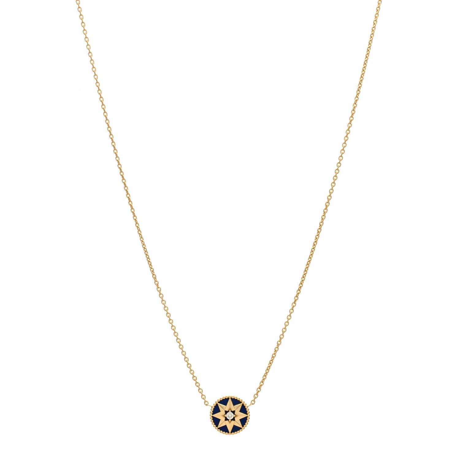 Christian Dior 18K Yellow Gold Diamond Lapis Lazuli Rose Des Vents Necklace 1 of 3