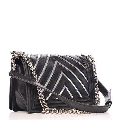 Chanel Lambskin Iridescent PVC Chevron Quilted Medium Boy Flap Black Silver 3 of 20