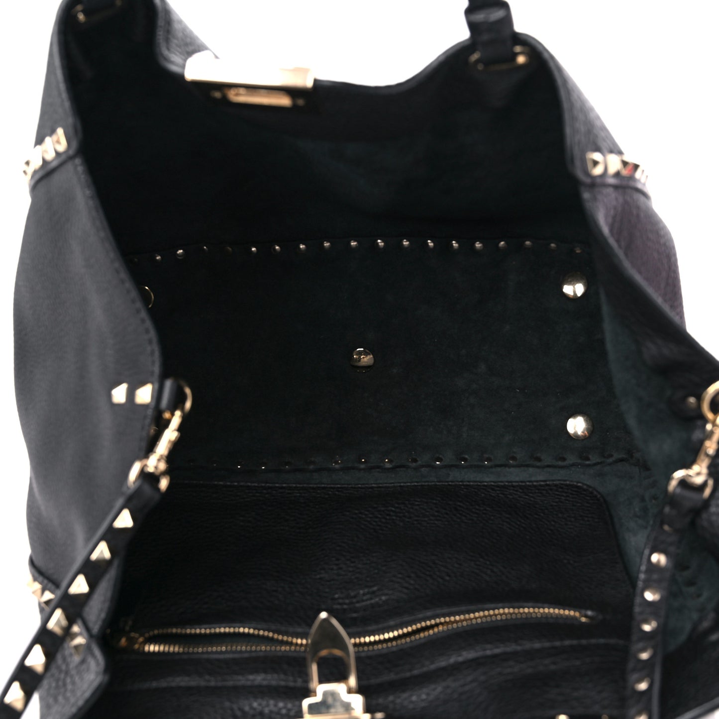 Pebbled Calfskin Medium Rockstud Tote Black